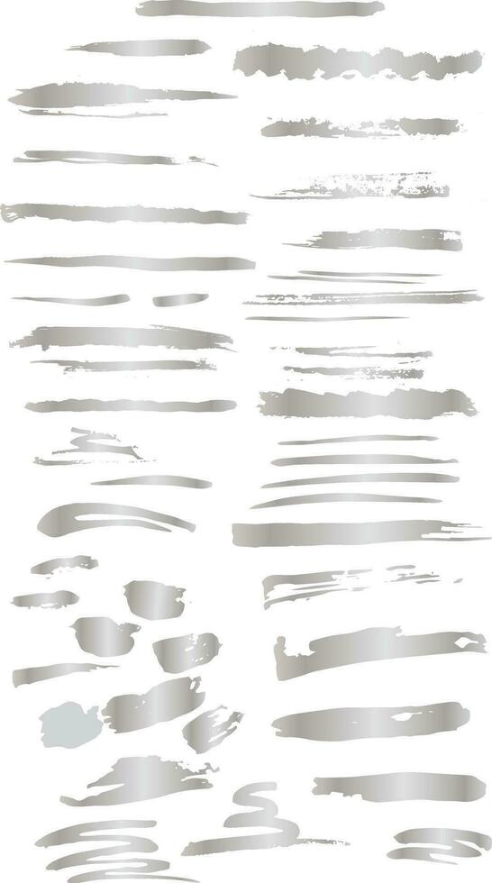 A Set of silver white Gold artistic brush strokes features sponge stamps, splashes, dry brush marks, and pastel pencil textures. vector