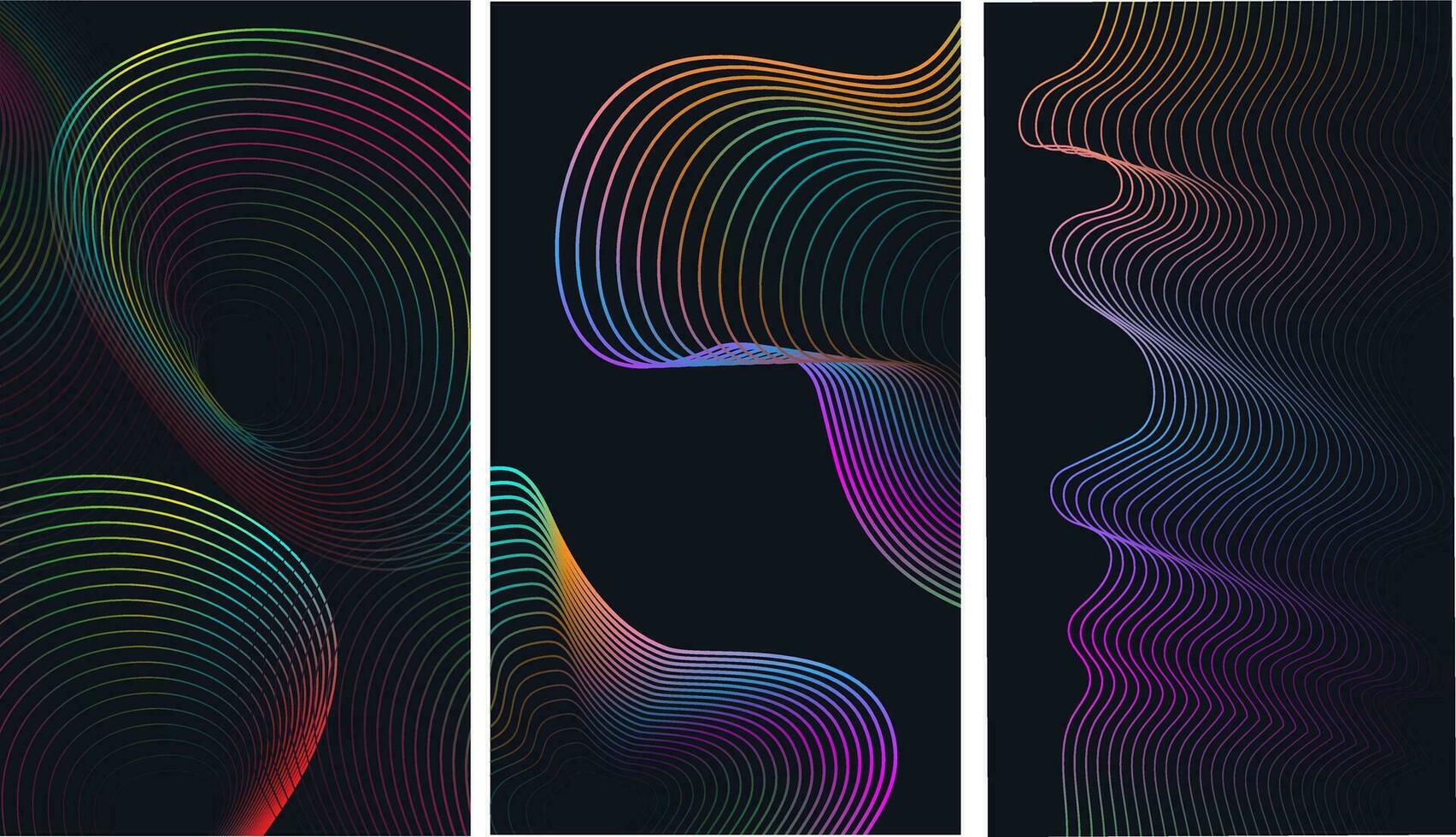 set of bright neon vertical geometric wavy lines vector