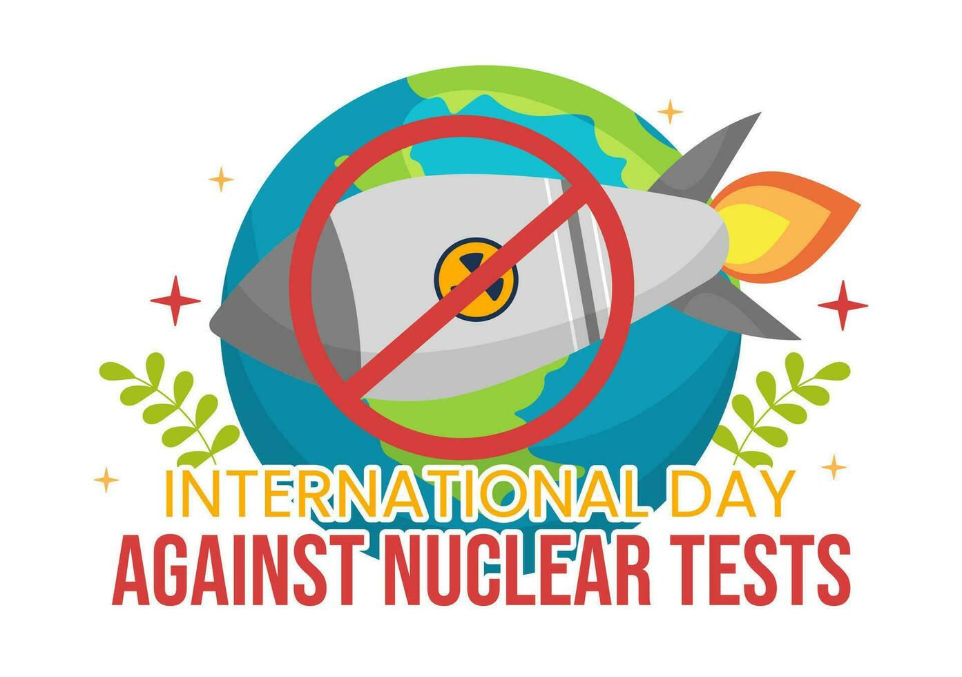 internacional día en contra nuclear pruebas vector ilustración en agosto 29 con prohibición firmar icono, tierra y cohete bomba en mano dibujado plantillas