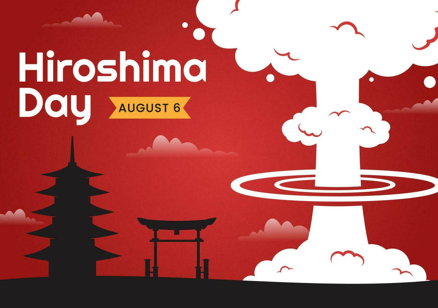 Hiroshima Day Vector Illustration on 6 August with Peace Dove Bird and Nuclear Explosion Background in Flat Cartoon Hand Drawn Templates