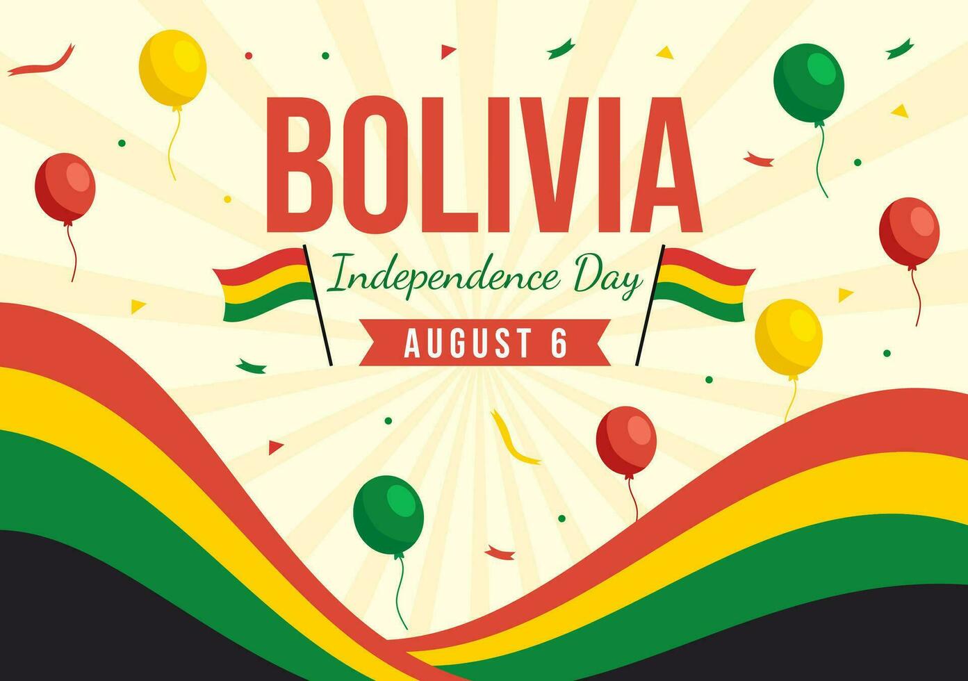 Bolivia Independence Day Vector Illustration on 6 August with festival National Holiday in Flat Cartoon Hand Drawn Landing Page Background Templates