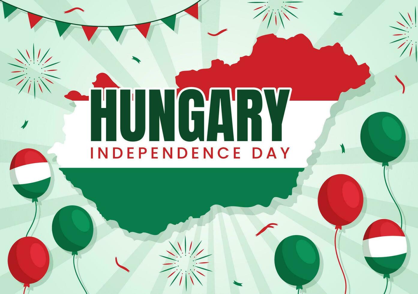 Happy Hungary Independence Day Vector Illustration with Hungarian Waving Flag Background in National Holiday Flat Cartoon Hand Drawn Templates