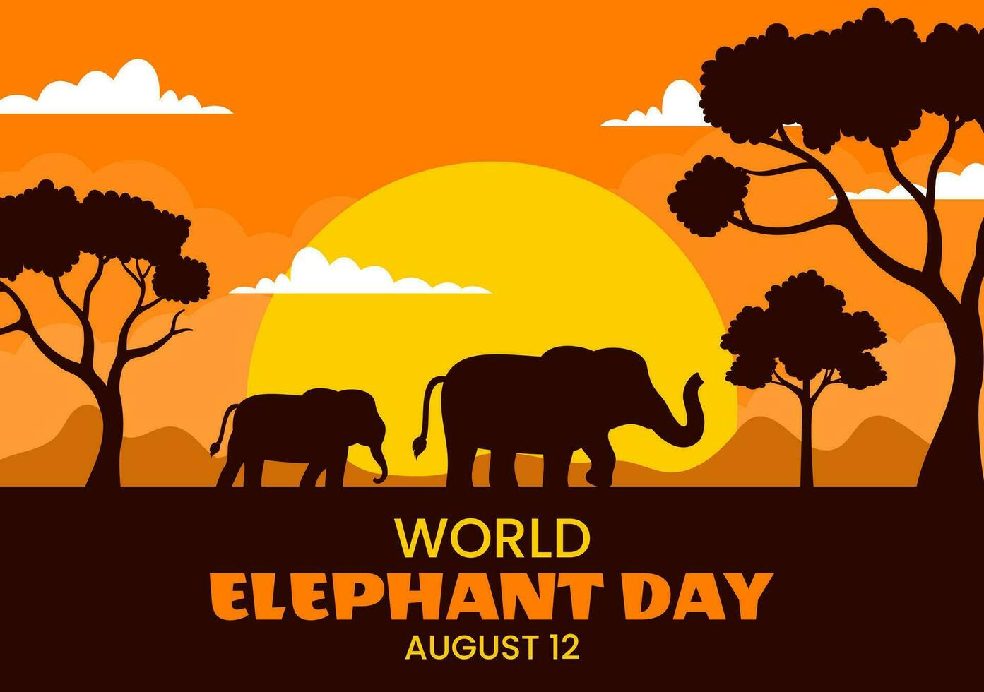 World Elephant Day Vector Illustration on 12 August with Elephants Animals for Salvation Efforts and Conservation in Cartoon Hand Drawn Templates