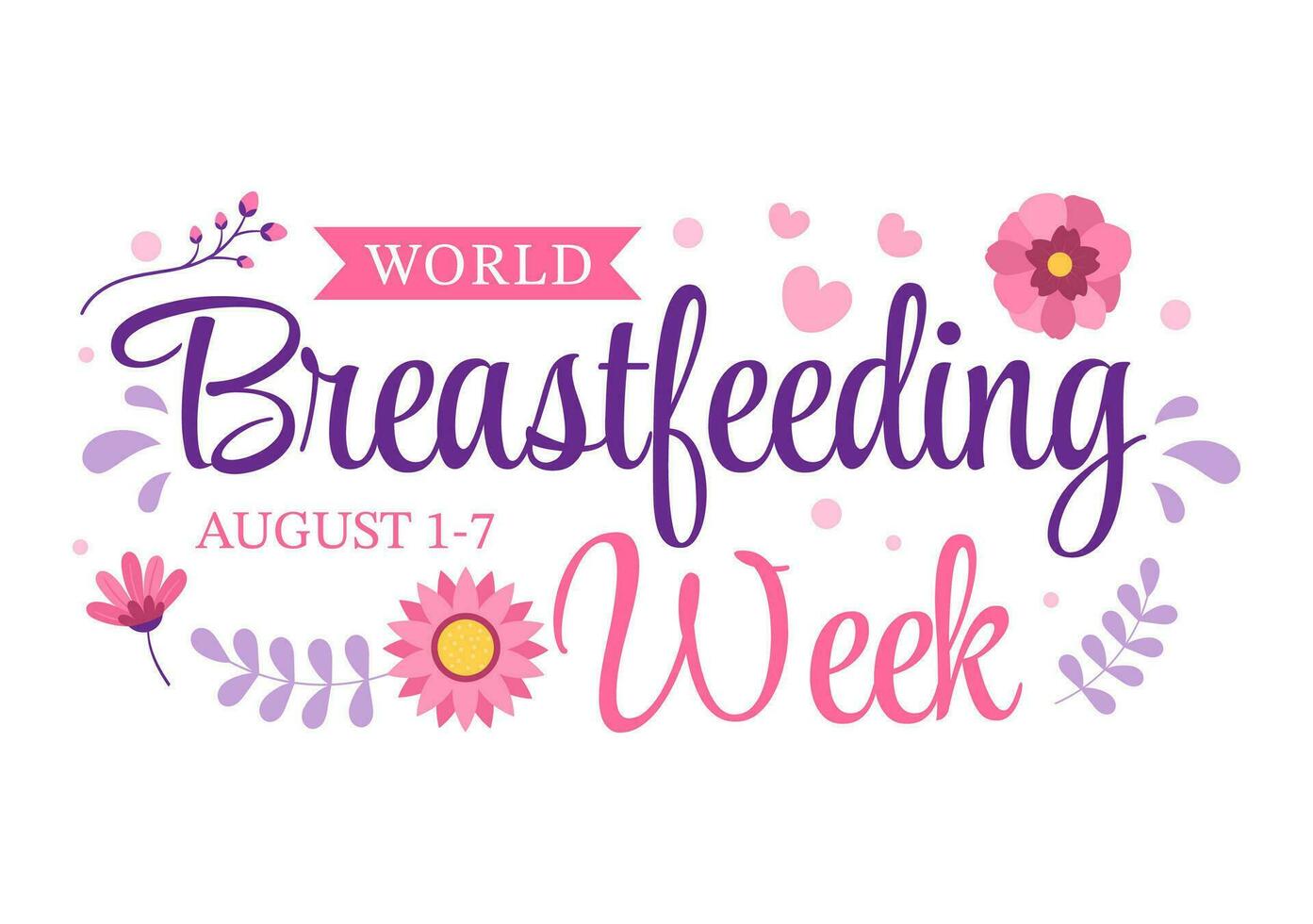World Breastfeeding Week Vector Illustration of Feeding of Babies with Milk from a Womans Breast in Flat Cartoon Hand Drawn Templates