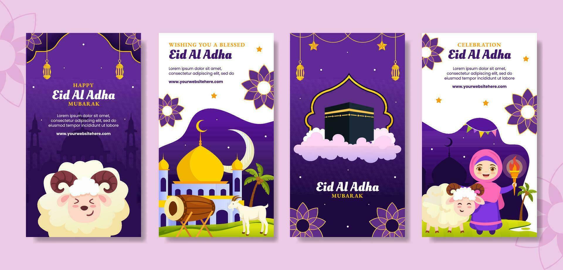 contento eid Alabama adha Mubarak social medios de comunicación cuentos ilustración dibujos animados mano dibujado plantillas antecedentes vector