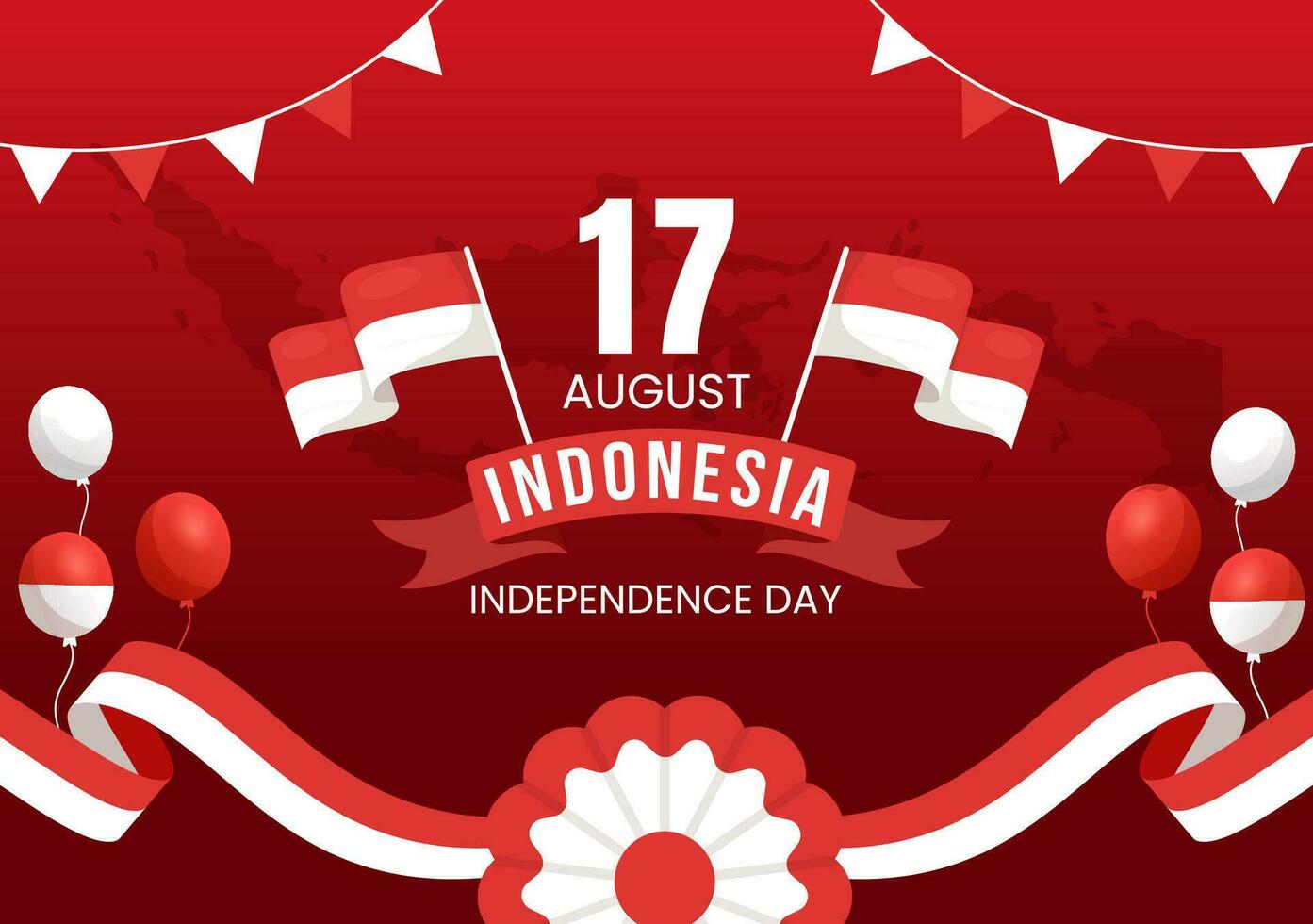 Indonesia Independence Day Vector Illustration on 17 August with Indonesian Flag Raising the Red and White in Flat Cartoon Hand Drawn Templates