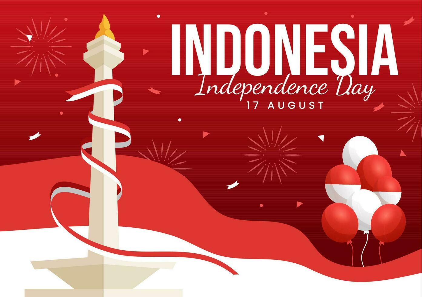 Indonesia independencia día vector ilustración en 17 agosto con indonesio bandera levantamiento el rojo y blanco en plano dibujos animados mano dibujado plantillas