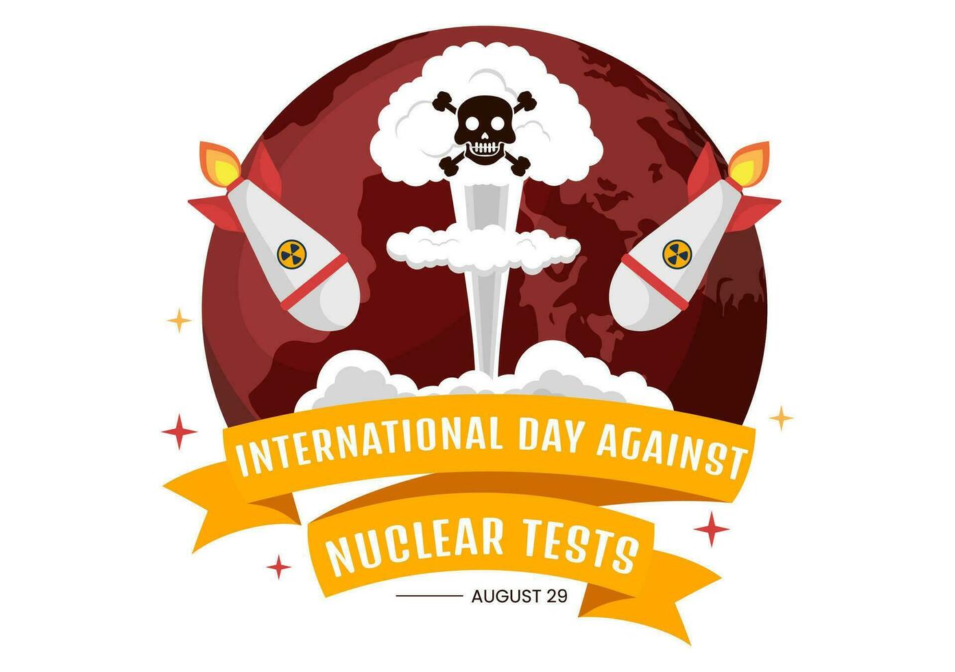 internacional día en contra nuclear pruebas vector ilustración en agosto 29 con prohibición firmar icono, tierra y cohete bomba en mano dibujado plantillas