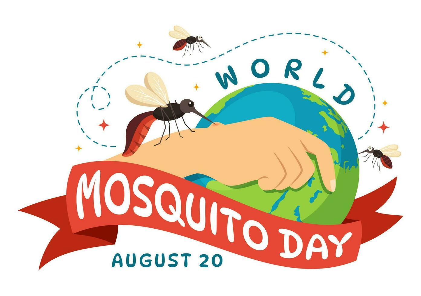 World Mosquito Day Vector Illustration on 20 August with Midge Can Cause Dengue Fever and Malaria in Flat Cartoon Hand Drawn Background Templates