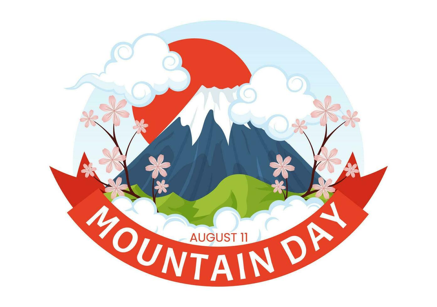 Mountain Day in Japan Vector Illustration on August 11 with Mount Fuji and Sakura Flower Background in Flat Cartoon Hand Drawn Templates