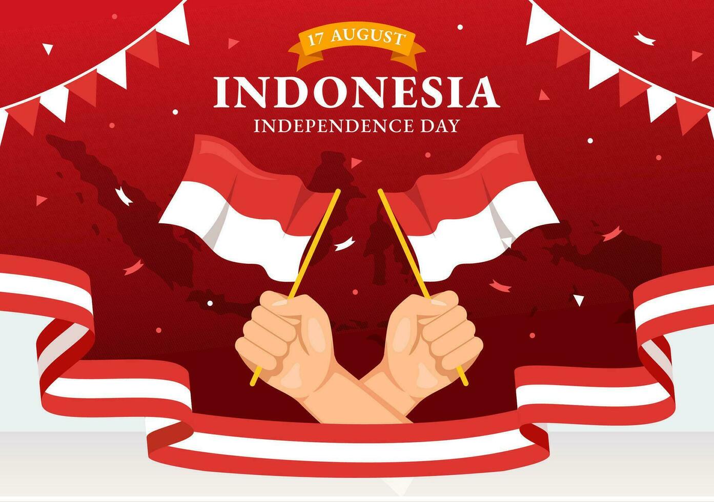 Indonesia Independence Day Vector Illustration on 17 August with Indonesian Flag Raising the Red and White in Flat Cartoon Hand Drawn Templates