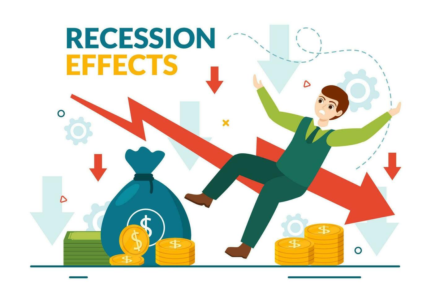 Recession Effects Vector Illustration with Impact on Economic Growth and Economical Activity Decline Result in Flat Cartoon Hand Drawn Templates