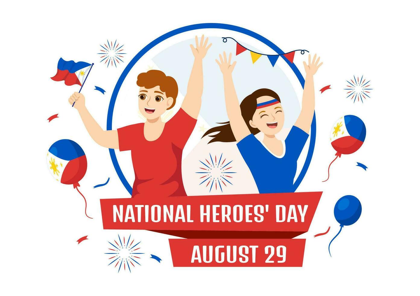 Happy Philippines National Heroes Day Vector Illustration with Waving Flag in Hero Celebration Flat Cartoon Hand Drawn Background Templates