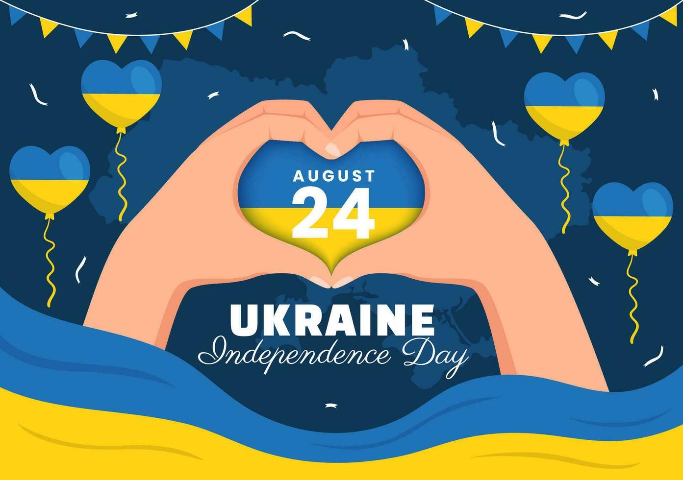 Happy Ukraine Independence Day Vector Illustration on 24 August with Ukrainian Flag Background in National Holiday Flat Cartoon Hand Drawn Templates