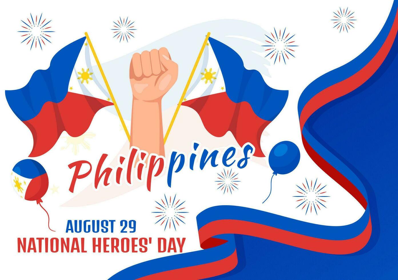 Happy Philippines National Heroes Day Vector Illustration with Waving Flag in Hero Celebration Flat Cartoon Hand Drawn Background Templates