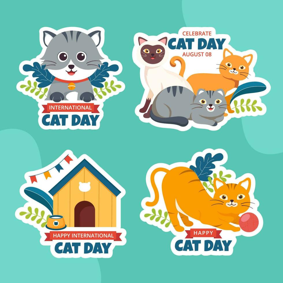 Cat Day Label Flat Cartoon Hand Drawn Templates Background Illustration vector