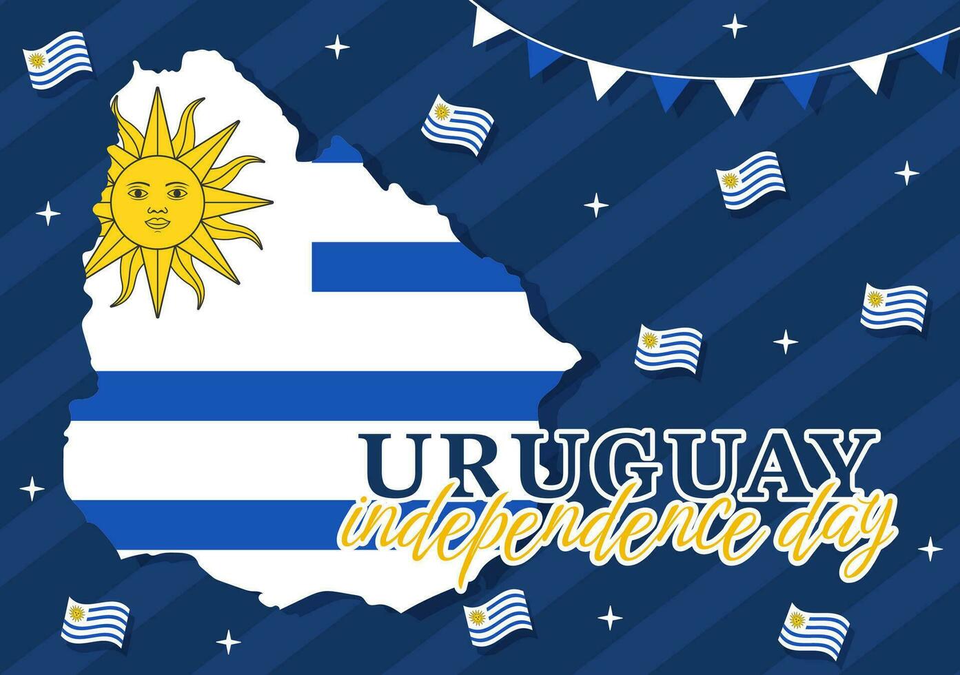 Happy Uruguay Independence Day Vector Illustration on 25 August with Waving Flag in National Holiday Flat Cartoon Hand Drawn Templates