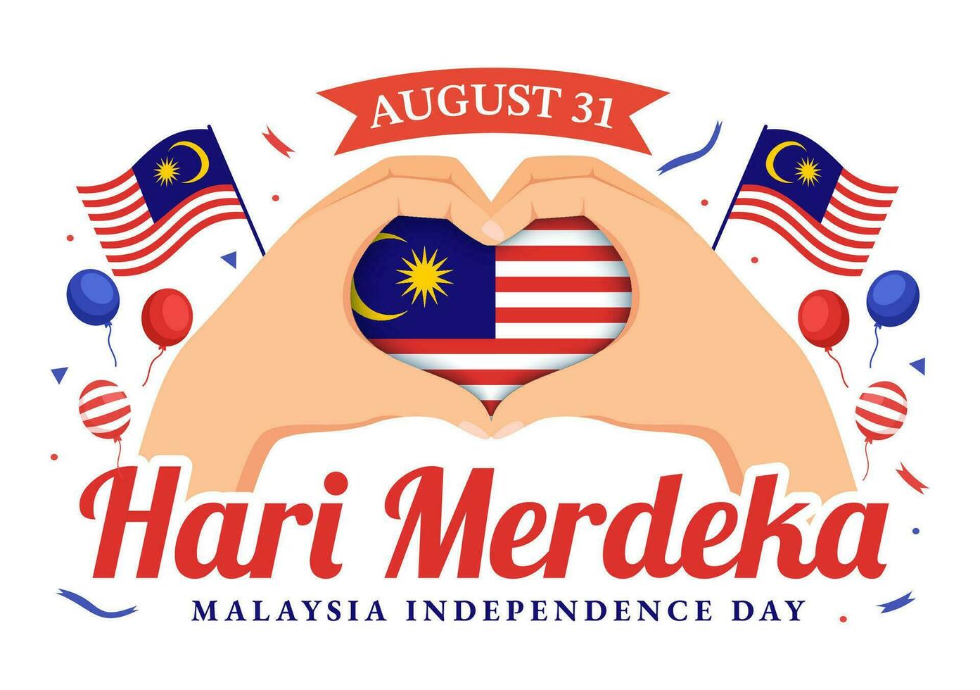 Malaysia Independence Day Vector Illustration on 31 August with Waving Flag in National Holiday Flat Cartoon Hand Drawn Background Templates