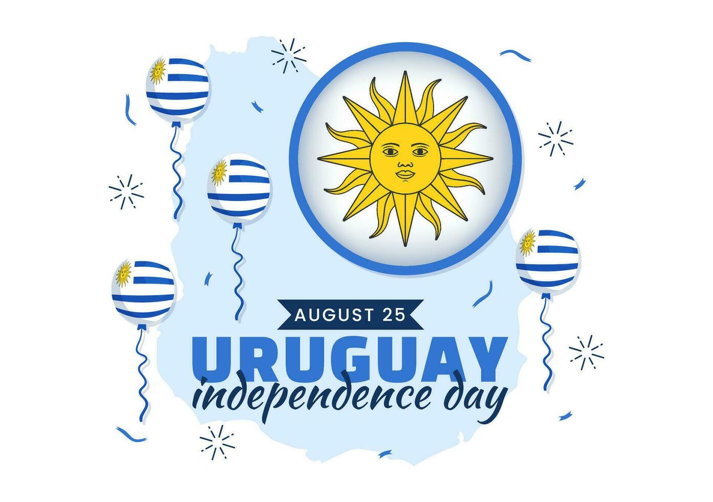 Happy Uruguay Independence Day Vector Illustration on 25 August with Waving Flag in National Holiday Flat Cartoon Hand Drawn Templates