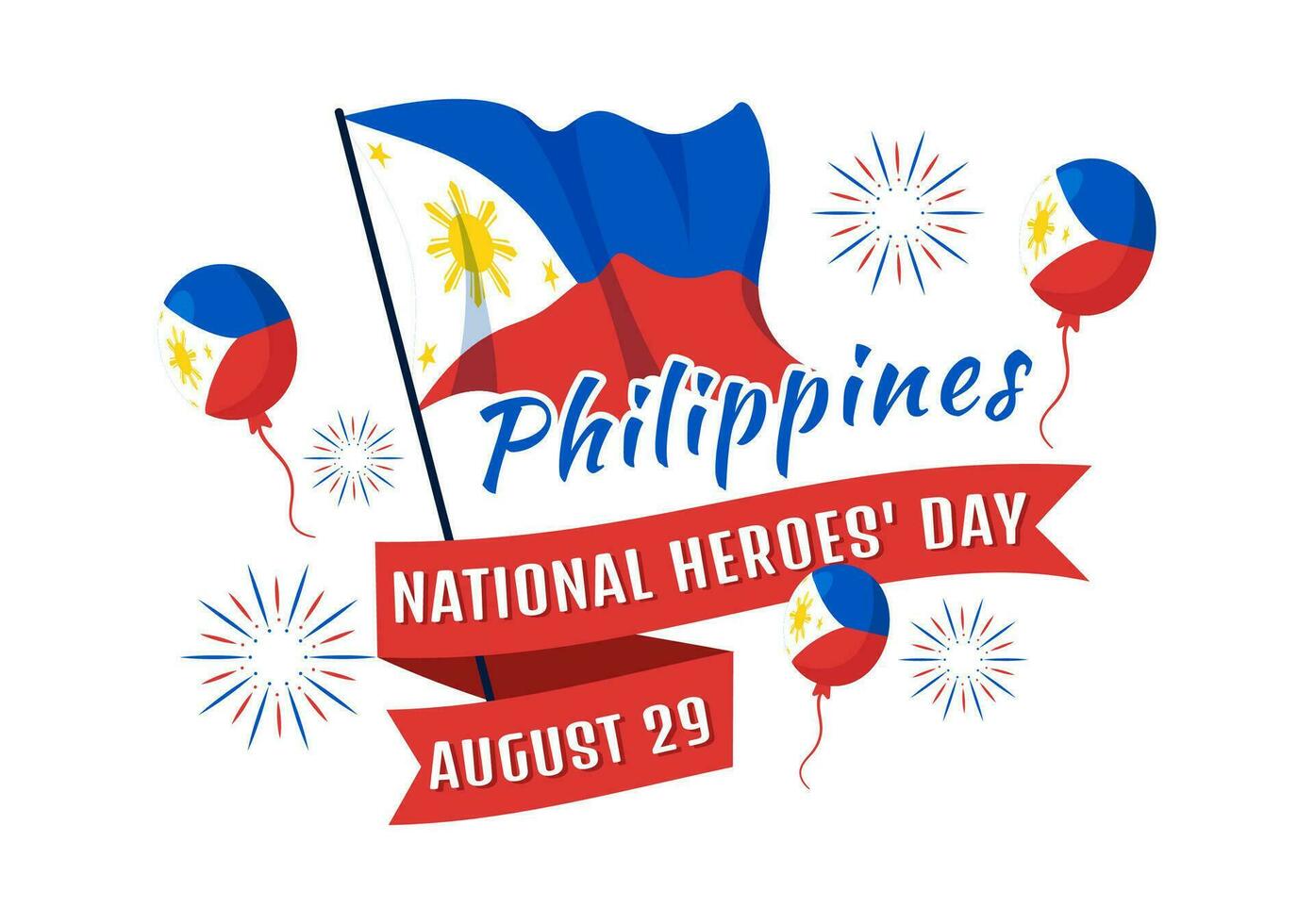 Happy Philippines National Heroes Day Vector Illustration with Waving Flag in Hero Celebration Flat Cartoon Hand Drawn Background Templates