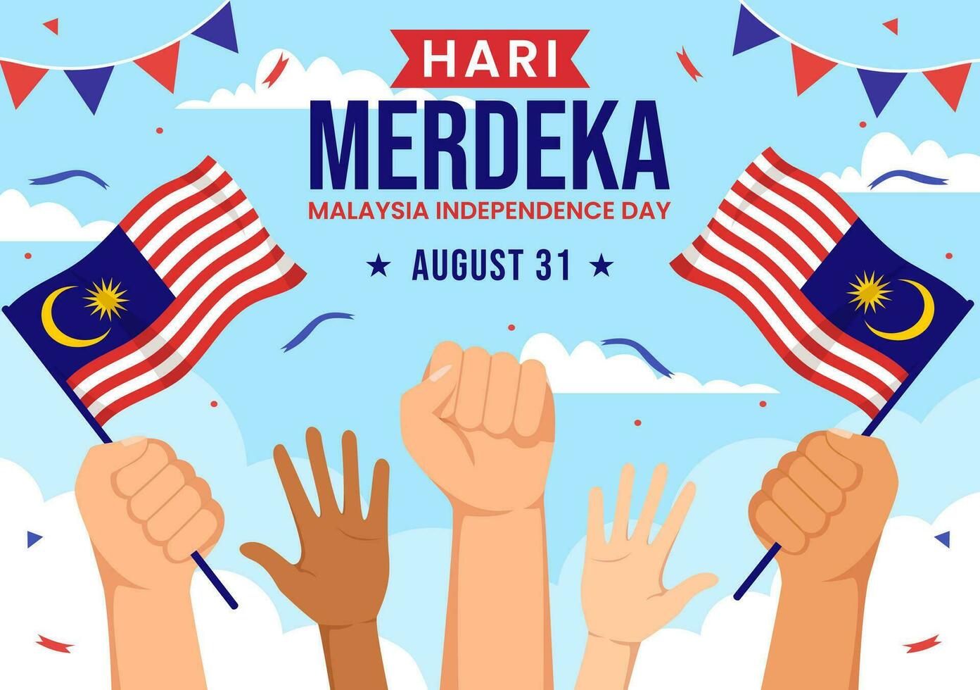 Malaysia Independence Day Vector Illustration on 31 August with Waving Flag in National Holiday Flat Cartoon Hand Drawn Background Templates