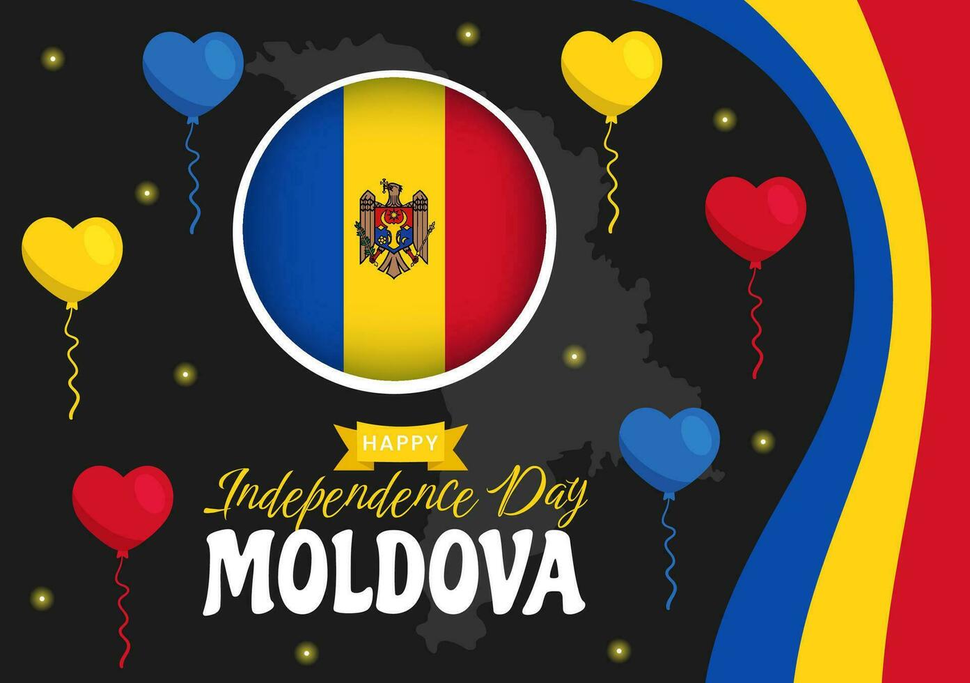 Moldova Independence Day Vector Illustration on August 27 with Waving Flag in National Holiday Flat Cartoon Hand Drawn Background Templates