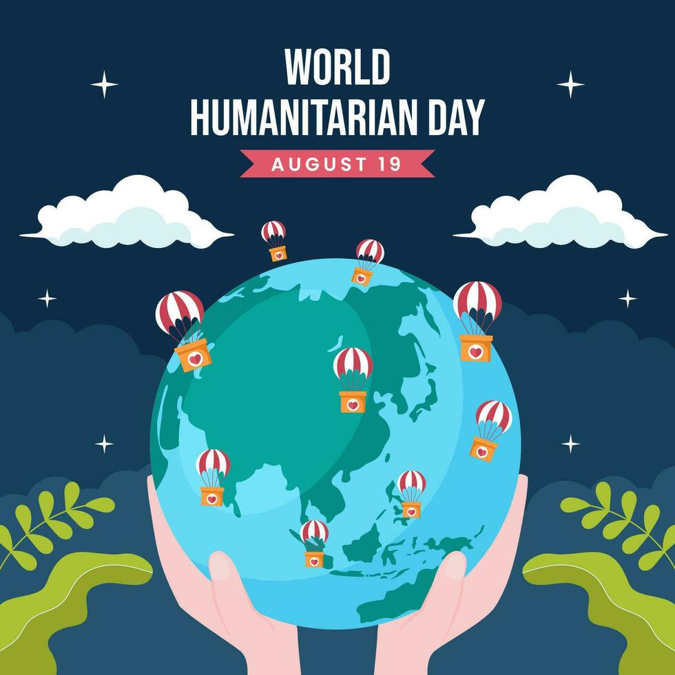 World Humanitarian Day Social Media Illustration Flat Cartoon Hand Drawn Templates Background vector