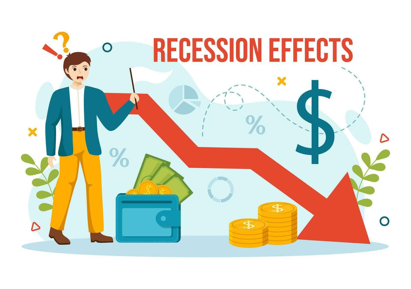 Recession Effects Vector Illustration with Impact on Economic Growth and Economical Activity Decline Result in Flat Cartoon Hand Drawn Templates