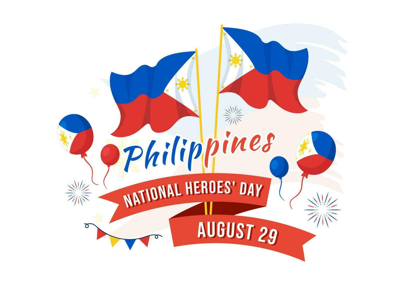 Happy Philippines National Heroes Day Vector Illustration with Waving Flag in Hero Celebration Flat Cartoon Hand Drawn Background Templates