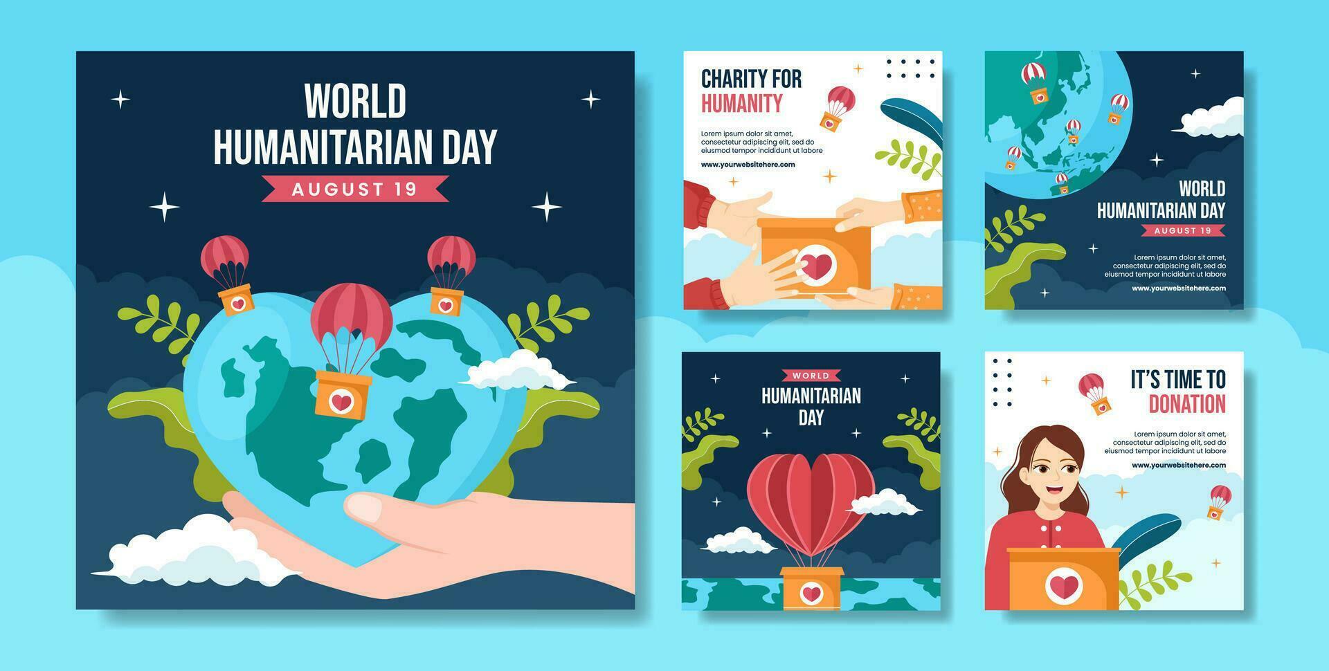 World Humanitarian Day Social Media Post Flat Cartoon Hand Drawn Templates Background Illustration vector