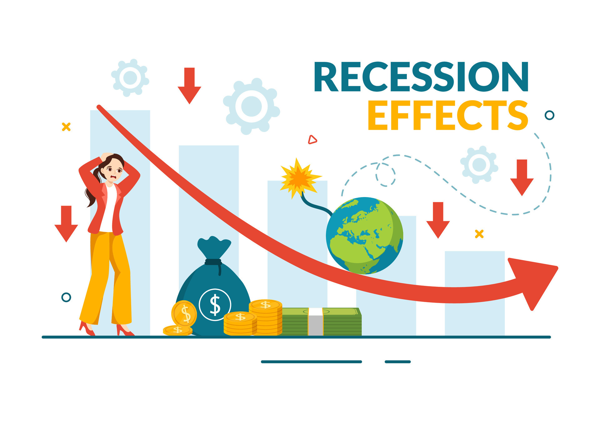 Recession Effects Vector Illustration with Impact on Economic Growth
