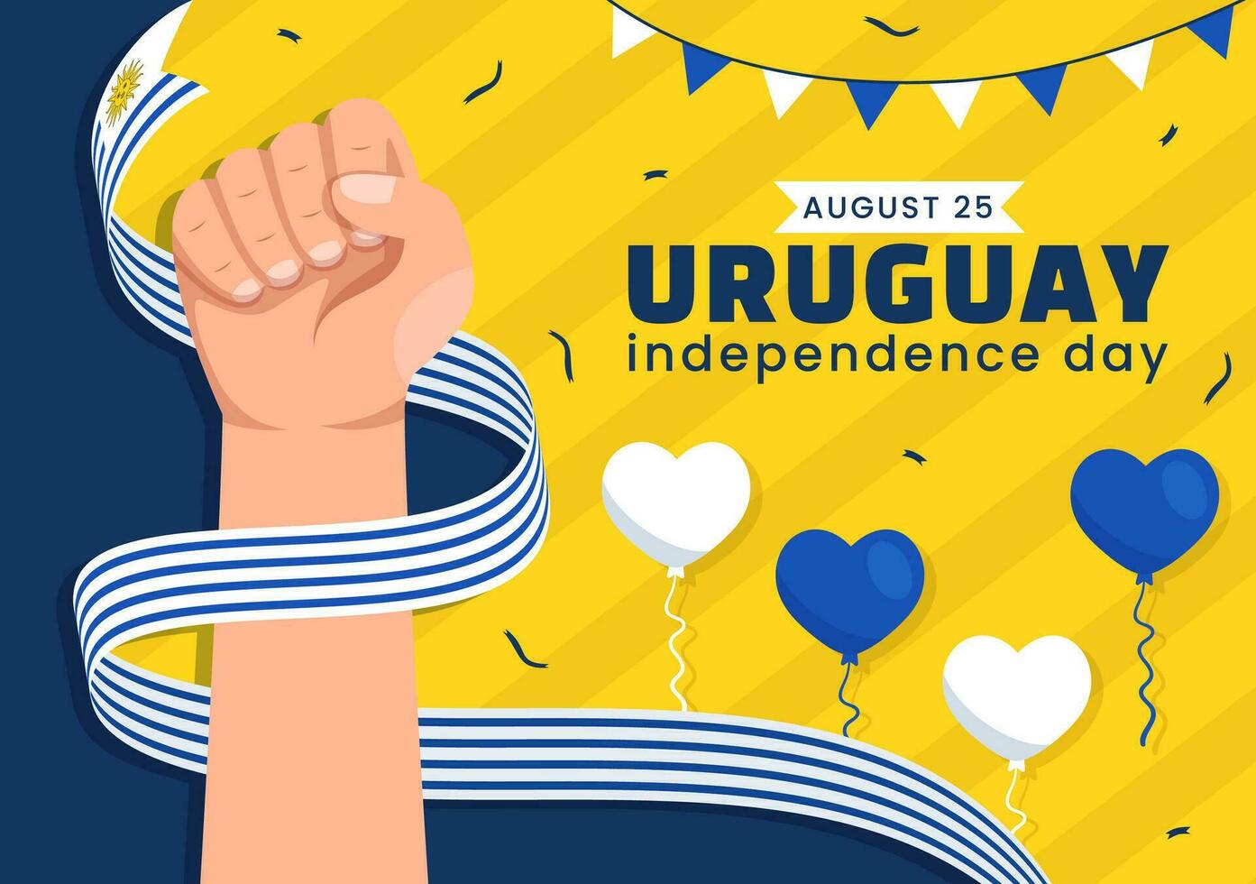 Happy Uruguay Independence Day Vector Illustration on 25 August with Waving Flag in National Holiday Flat Cartoon Hand Drawn Templates