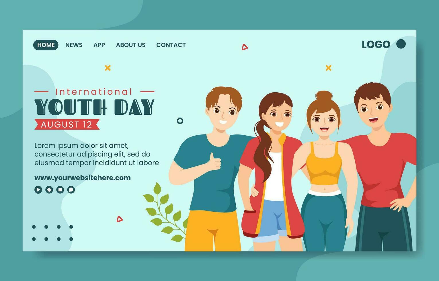 International Youth Day Social Media Landing Page Hand Drawn Templates Background Illustration vector