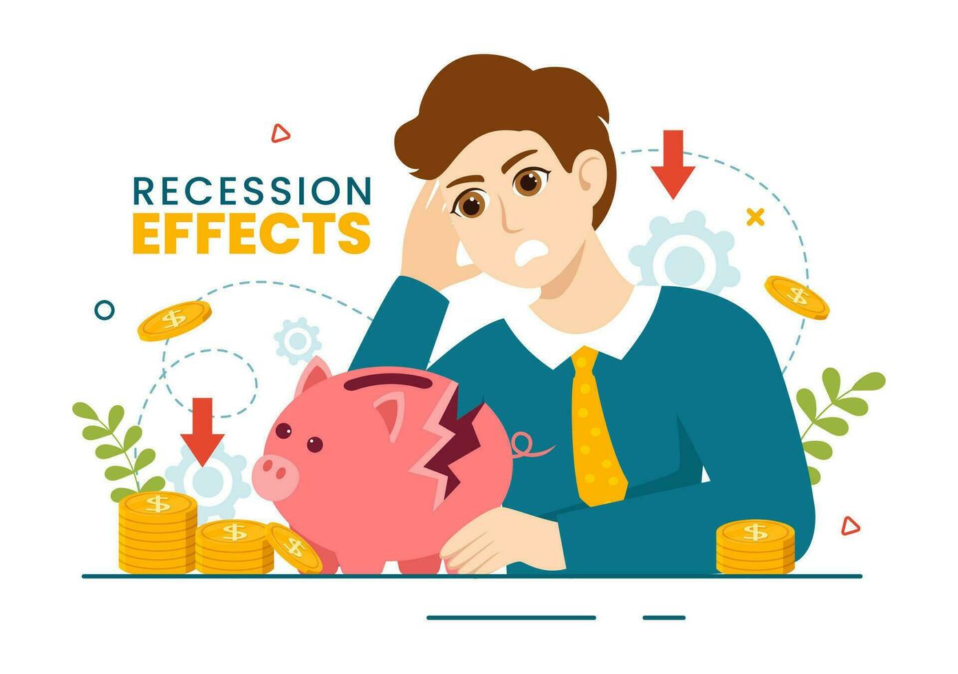 Recession Effects Vector Illustration with Impact on Economic Growth and Economical Activity Decline Result in Flat Cartoon Hand Drawn Templates