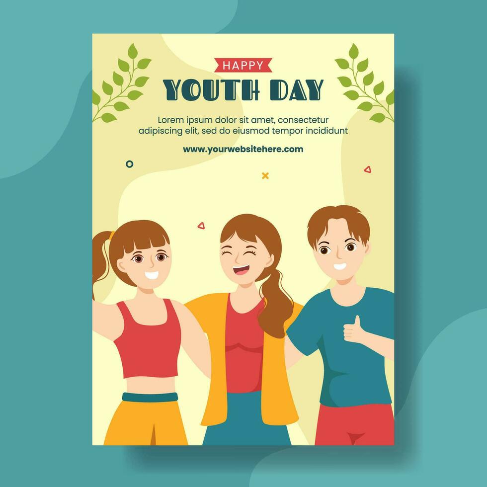 International Youth Day Vertical Poster Flat Cartoon Hand Drawn Templates Background Illustration vector