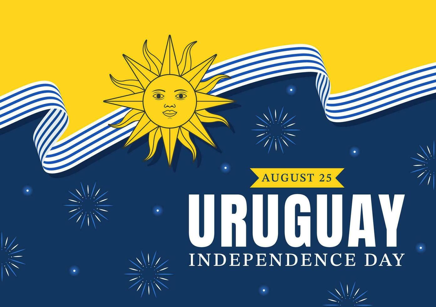 Happy Uruguay Independence Day Vector Illustration on 25 August with Waving Flag in National Holiday Flat Cartoon Hand Drawn Templates