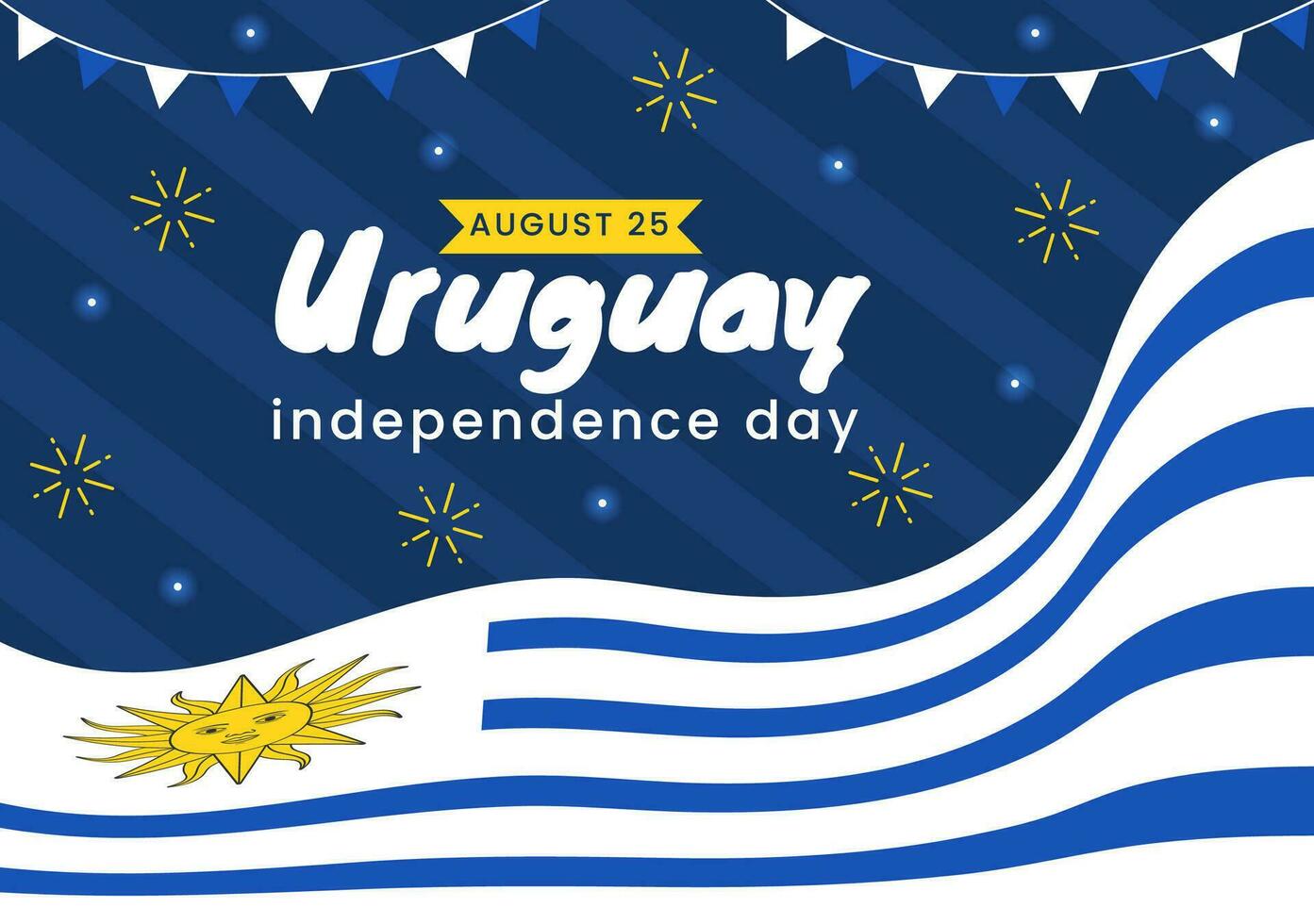 Happy Uruguay Independence Day Vector Illustration on 25 August with Waving Flag in National Holiday Flat Cartoon Hand Drawn Templates