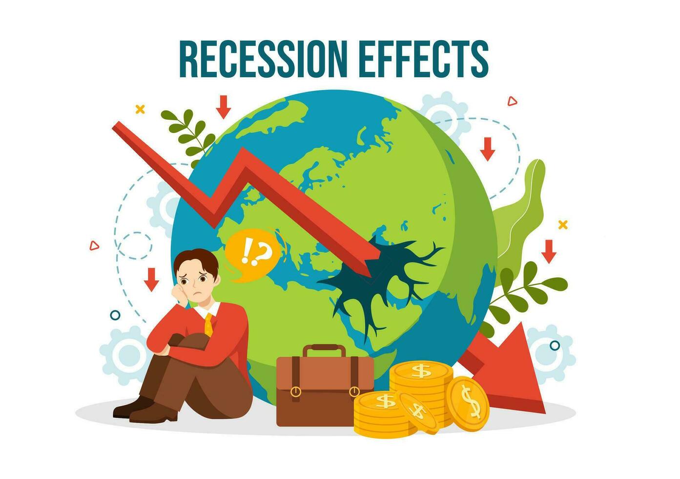Recession Effects Vector Illustration with Impact on Economic Growth and Economical Activity Decline Result in Flat Cartoon Hand Drawn Templates