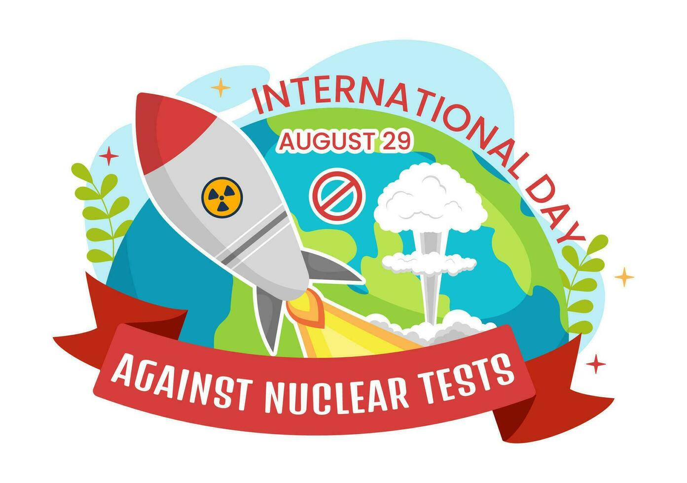 International Day Against Nuclear Tests Vector Illustration on August 29 with Ban Sign Icon, Earth and Rocket Bomb in Hand Drawn Templates
