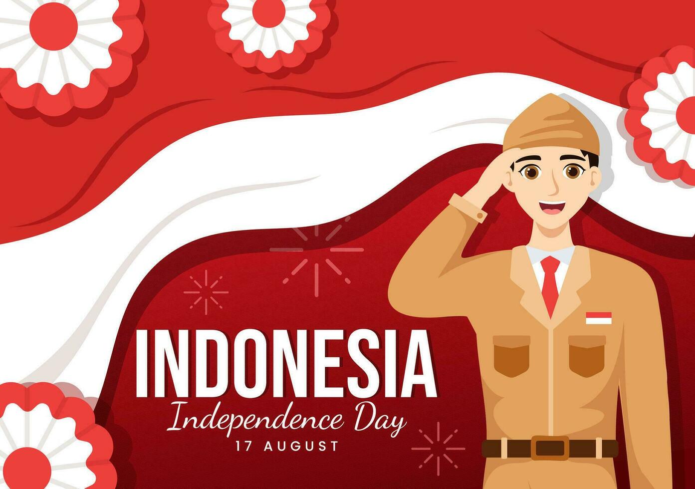 Indonesia independencia día vector ilustración en 17 agosto con indonesio bandera levantamiento el rojo y blanco en plano dibujos animados mano dibujado plantillas