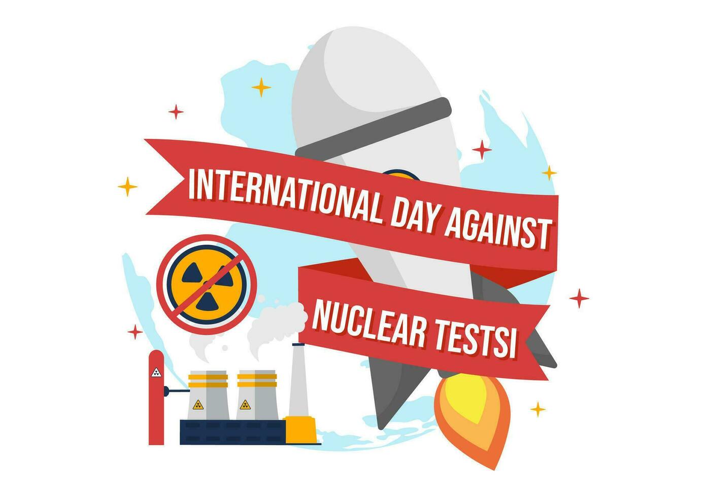 International Day Against Nuclear Tests Vector Illustration on August 29 with Ban Sign Icon, Earth and Rocket Bomb in Hand Drawn Templates