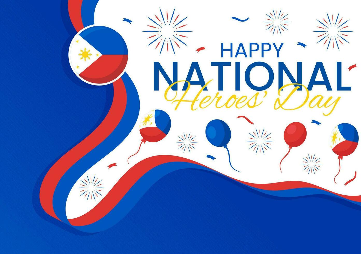 Happy Philippines National Heroes Day Vector Illustration with Waving Flag in Hero Celebration Flat Cartoon Hand Drawn Background Templates
