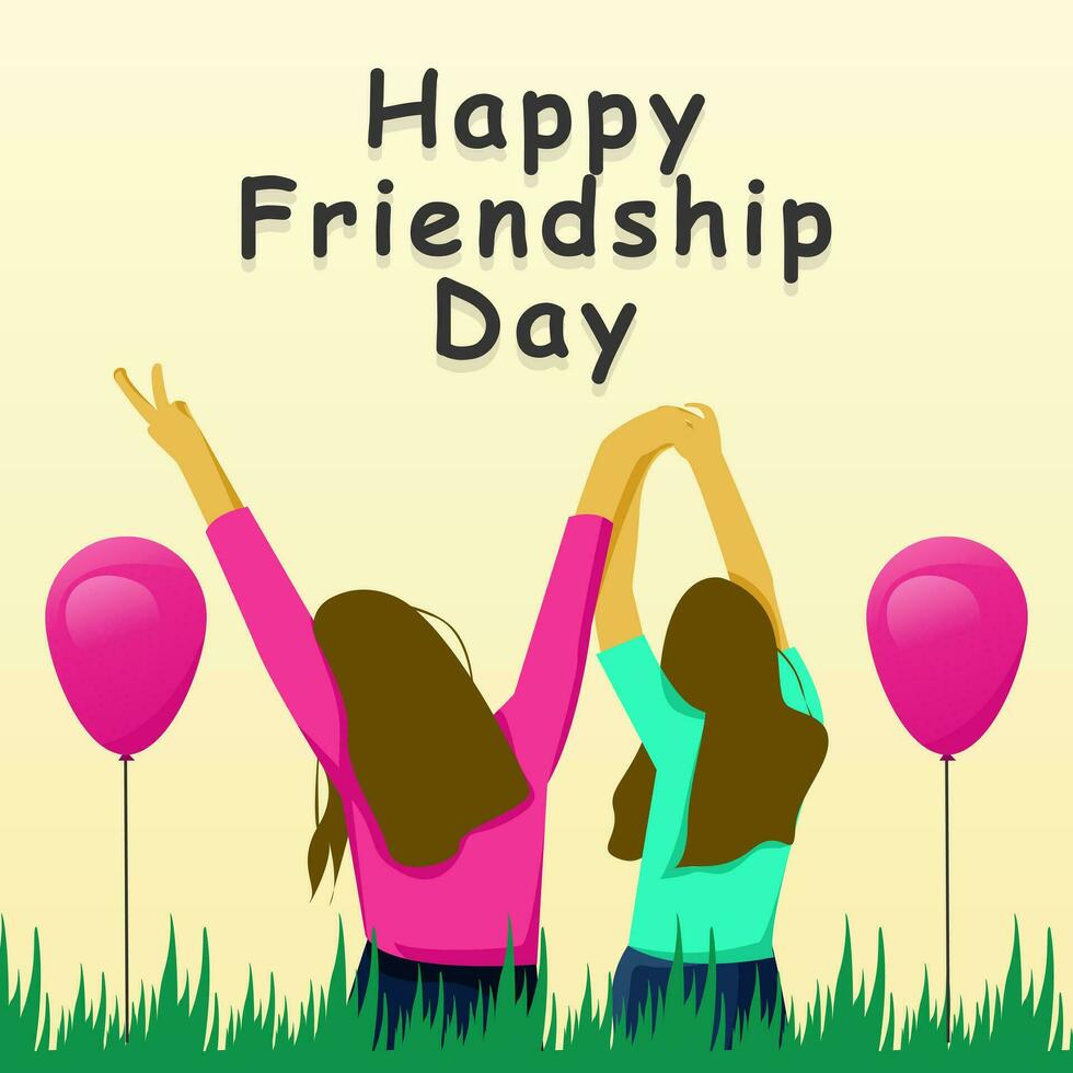 International friendship day on 30th of july, minimalist style poster greeting card design with flat characters of two women friends vector