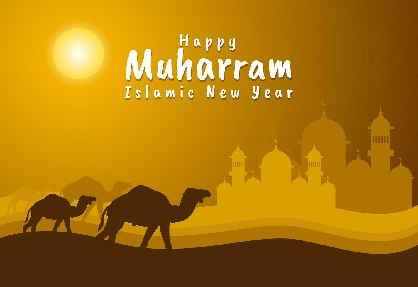 Happy Islamic new year, greeting card banner and poster design illustration vector