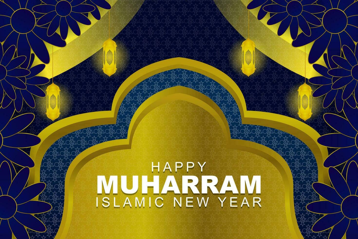 Happy Islamic new year, horizontal banner design with Islamic background vector