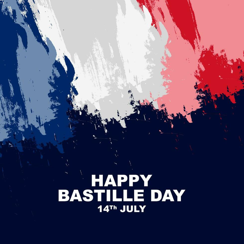 contento Bastille día, un nacional fiesta celebrado en el 14to de julio en Francia, saludo tarjeta póster diseño con resumen pintar salpicar bandera forma decoración vector
