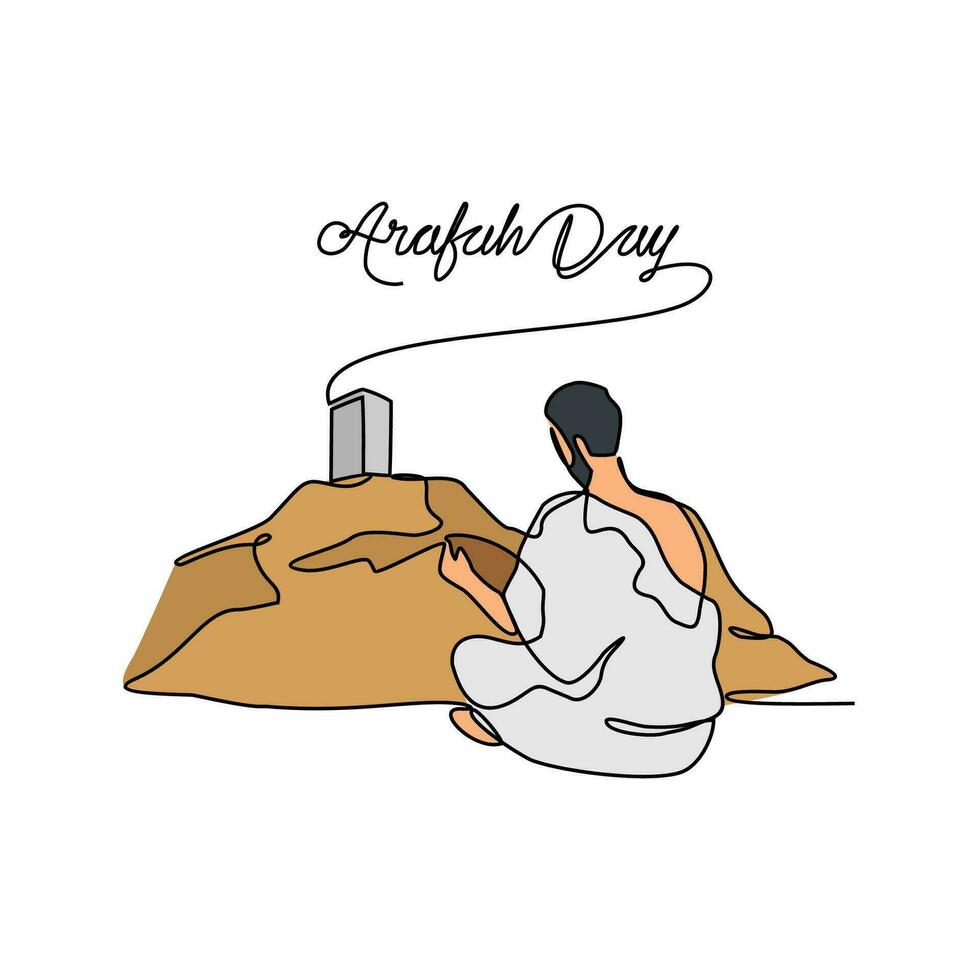 One continuous line drawing of Arafah Day. Islamic holiday that falls on the 9th day of Dhu al-Hijjah of the lunar Islamic Calendar in simple linear style. Islamic design concept vector illustration