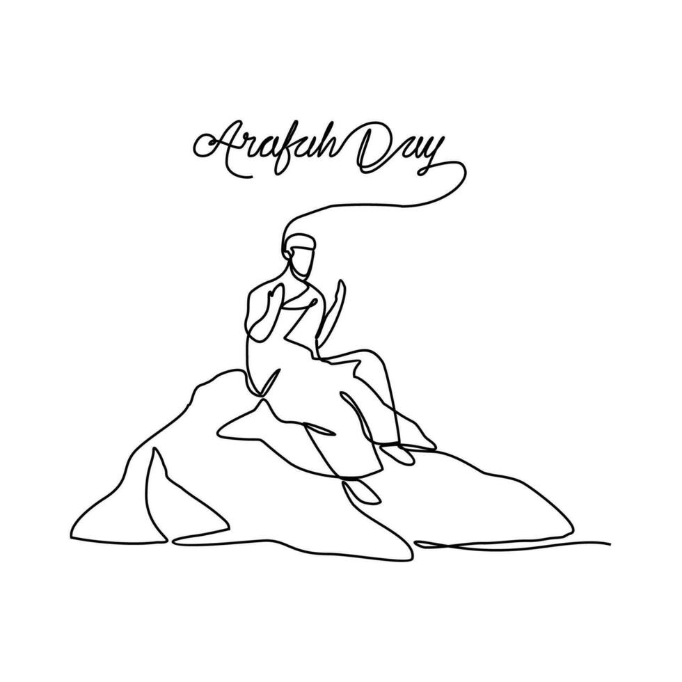 One continuous line drawing of Arafah Day. Islamic holiday that falls on the 9th day of Dhu al-Hijjah of the lunar Islamic Calendar in simple linear style. Islamic design concept vector illustration