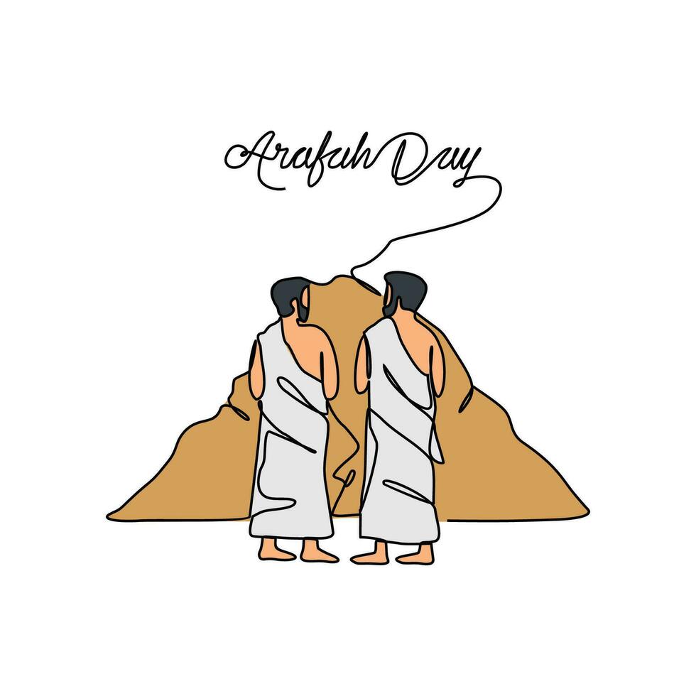 uno continuo línea dibujo de arafah día. islámico fiesta ese caídas en el Noveno día de dhu al-hiyyah de el lunar islámico calendario en sencillo lineal estilo. islámico diseño concepto vector ilustración