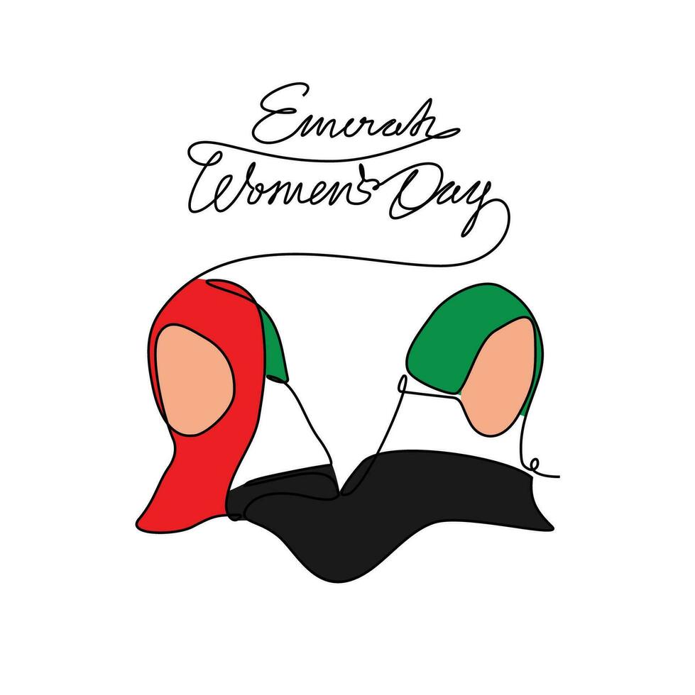 uno continuo línea dibujo de emirati De las mujeres día celebracion agosto 28 uae nacional día diseño en sencillo lineal estilo. uae De las mujeres día diseño concepto vector ilustración